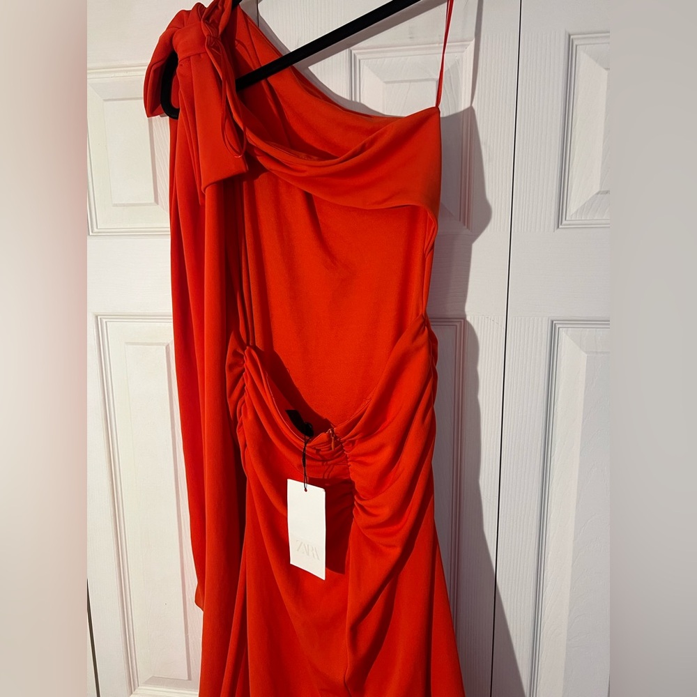 ZARA Coral Open Back One-Shoulder Maxi Dress. M NWT - Picture 9 of 11